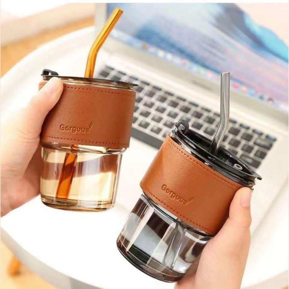 Glass cup with Leather Sleeve